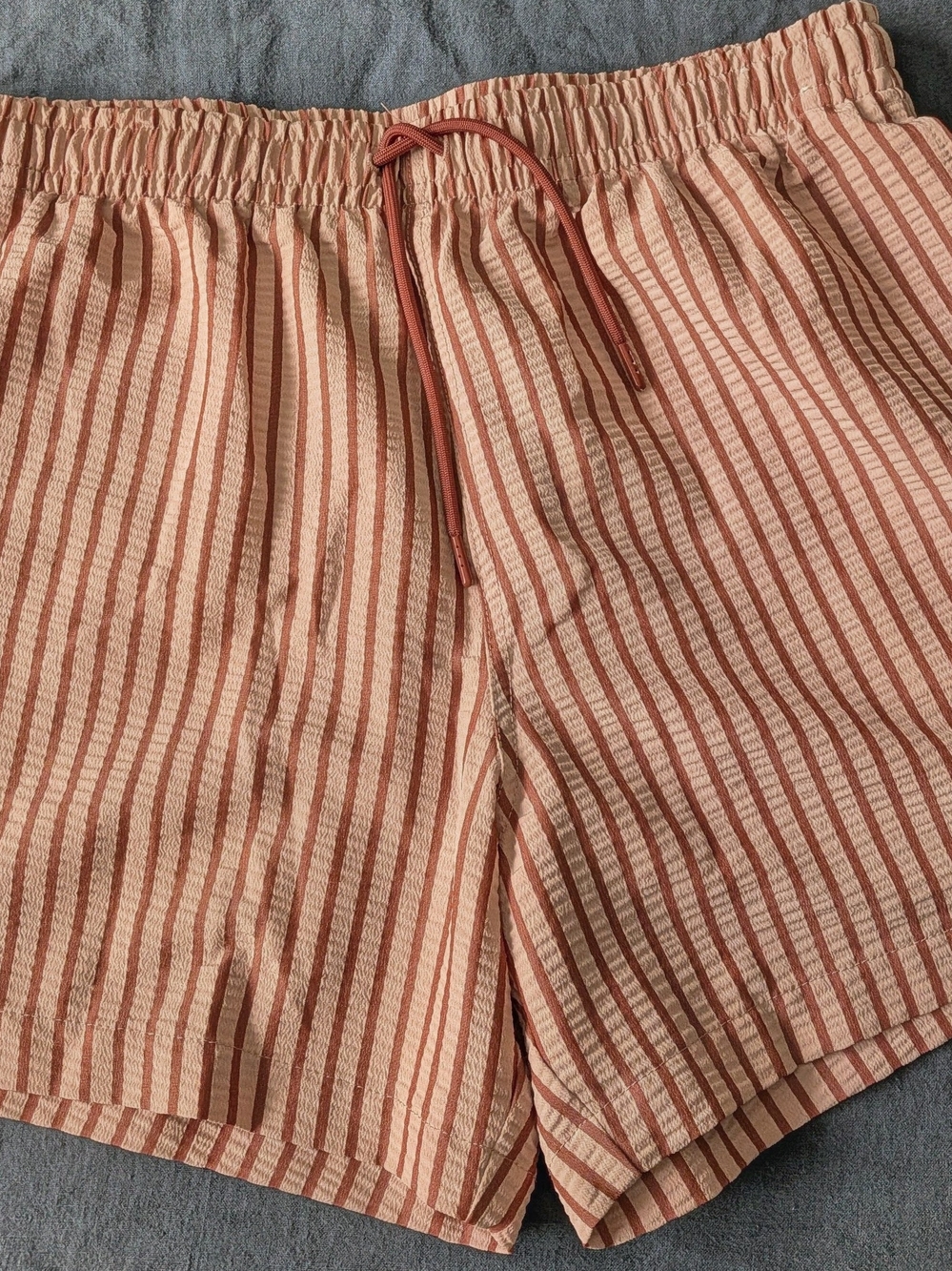 Striped Peach Drawstring Men's Swim Trunks